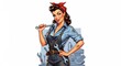 © Rumput - Vintage Pin-up Mechanic Woman Holding Wrenches Posing Confidently.
