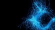 © Kanda - Abstract blue glowing light trails and fiber optic lines on black background representing high speed data transfer and digital network connectivity.