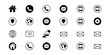 © HABIBUR_ARTS - Icons set with various symbols including home, phone, globe, and email featuring location, target, square with circle and black elements for white,