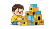 © Deka - Happy young child playing with colorful building blocks set.