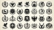 © Ayong - Large collection of vintage heraldic crests, shields, and emblems featuring lions, eagles, griffins, and crowns for luxury branding, security logos, and medieval historical design projects.