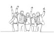 © Alvian - Happy group of business people celebrating success together. Hand drawn single line vector illustration