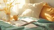 © Zembeco - Serene bedroom corner with pillows, a cup of tea, and a pen.