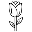 © Biplop - Minimalist tulip bud line icon vector illustration featuring a simple black and white flower design with stem and leaf, perfect for nature, spring, floral branding, and botanical graphics.