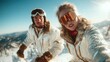 © Larisa AI - A stylish couple enjoys skiing on a snowy mountain in sunny weather, showcasing their fashionable winter attire and the thrill of winter sports in an outdoor wonderland.