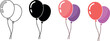 © Md - Colorful party balloons vector icons set featuring outline silhouette and flat styles for birthday celebration and holiday events