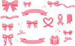 © Sudais - Versatile set of cute pink ribbon and bow clip art in a hand-drawn vector illustration style, perfect for gift wrapping, invitations, feminine branding, and festive celebratory design elements.