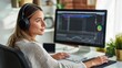 © Mary - Woman Wearing Headphones Editing Video on Computer at Desk
