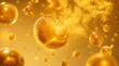 © Bio-Logic Lab - Microscopic luxury gold capsules and nano particles exploding, cosmetic oil serum floating bubble, 3D rendering