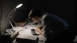 © punduh - Late Night Study Session - Focused Student with Desk Lamp.