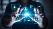 © Sohail - Professional manager interacting with a glowing digital interface showing complex organizational charts and global network connections in this modern photo