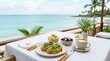 © mashimara - Enjoy a healthy breakfast with avocado toast and fresh fruit by the ocean