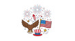© Asmaul Husna - Patriotic American Bald Eagle with US Flag Fireworks and Uncle Sam Hat Illustration.