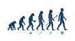 © Denjiro - Human evolution timeline showing progression from ape to modern man.