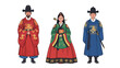 © tembelek - Three individuals in traditional Korean Hanbok clothing, showcasing historical royal attire.