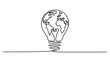 © Dipa Roy - Continuous one line drawing of a light bulb with a world map inside, symbol of global idea, innovation, sustainability and environmental awareness