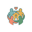 © zulie - Community figures embracing a house icon with heart.