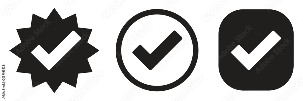 Authentication Tick Account verify icon featuring verified badge, check mark, and tick ...