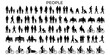 © JIm Studio - Black architectural people silhouette set for elevation, site planning, urban scale figures, walking, sitting, cycling, family and crowd vector illustration