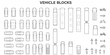 © JIm Studio - Architectural vehicle symbols vector illustration. Top view car, bus, truck, motorcycle and bicycle CAD block set for site plans, traffic maps and urban layouts