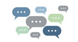 © Popu - A collection of diverse speech bubbles with ellipsis icons floats in a clean arrangement against a stark white background with soft tones.