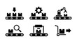 © Yonanda - Industrial assembly line and warehouse logistics icon set representing automated production quality control and distribution