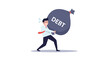 © Bawal market design - Man carrying heavy bag labeled DEBT, financial burden, stress, economic struggle