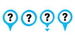© imran - Set of blue location pointers with question marks inside, indicating uncertainty or a query