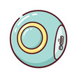 © Qbertstudio - Round blue device with yellow accent and USB port on white background simple design