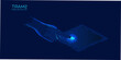 © SayanKumar - stylized wireframe hand reaching down vector illustration digital futuristic technology smart device touchscreen interaction geometric polygonal blue dark background modern innovation