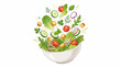 © Vector Zilla - Fresh vegetable salad bowl vector illustration with tomatoes, cucumbers, onions, croutons, and leafy greens, healthy food concept for diet, nutrition, and culinary design