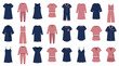 © newez - Women sleepwear and loungewear vector collection, 24 pink and navy blue pajama sets, comfortable nightwear and robes for female fashion design