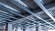 © Oleh - Metal drywall ceiling frame of galvanized steel profiles attached to concrete slabs and support beams, industrial unfinished interior during apartment renovation and installation work