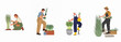 © Payandu - Set of diverse people harvesting lemongrass or tall herbs in a garden, isolated on white background, flat vector illustration.