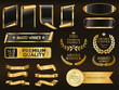 © totallyout - Price tags, black and gold ribbon banners. Sale promotion, website stickers, new offer badge collection isolated