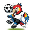 © Imam H. Narsen - A colorful parrot kicks a soccer ball on a green field with motion lines