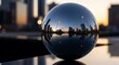 © Ananda - Reflective Glass Sphere Showing Modern City Skyline at Sunset Waterfront