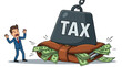 © Lily Fy - Huge tax anvil weight hanging on chain over a flattened wallet full of money vector illustration.