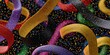 © gunzexx png and bg - Bright, colorful ribbons in various patterns swirl against a sparkling background, creating a lively atmosphere perfect for celebrations and joyous occasions.