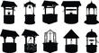 © Al - Collection of Silhouetted Well Designs, Showcasing Various Architectural Styles and Mechanisms for Water Extraction
