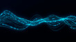 © Aksver - Cyan glowing light wave with flowing particle trails on a dark background. Abstract digital stream for technology interfaces, data motion,cyber screens, VJ graphics, and futuristic design.