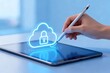© Fernandez - Hand Using Stylus to Interact with Cloud Security Icon on Tablet