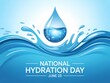 © Hriday - National hydration day banner with a large water drop and splashing waves on a blue background