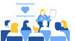 © Vinda - Business meeting presentation with heart symbol on screen, speaker and audience