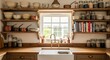 © Ahmad - Cozy kitchen interior with wooden shelves and white sink