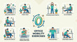 © Beauty Studio - Infographic illustration of office mobility exercises and desk stretches for workplace wellness and health. EPS Editable
