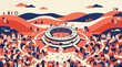 © agilmartha - City illustration of stadium and surrounding buildings with hills