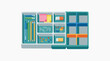© Ednardo - Desk Organizer with Supplies: A top-down view of a neatly organized desk drawer or organizer, filled with pens, pencils, sticky notes, paper clips, erasers, and other stationery essentials.