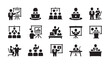 © MDIKRAM - Business presentation and meeting icon set vector illustration. includes various business scenarios.
