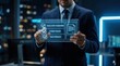 © Ohida - Business executive using futuristic interface to verify compliance policy document.